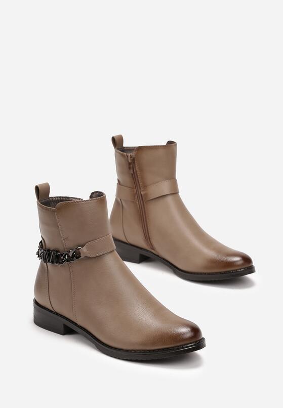 Beżowe Botki Sztyblety z Ozdobnym Łańcuszkiem Cosmerta 4