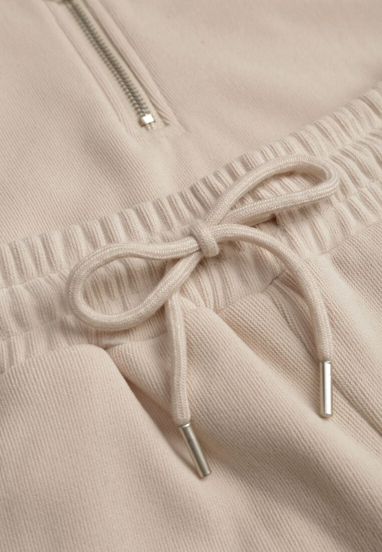 Beżowy 2-częściowy Polarowy Komplet Dresowy z Bluzą i Szerokimi Spodniami Aldonor 8