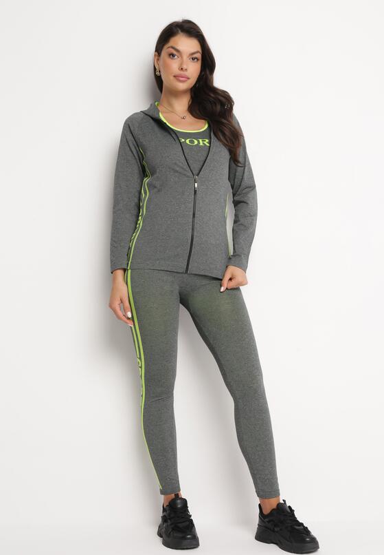 Szaro-Żółty Komplet Sportowy Top Bluza z Kapturem i Legginsy Cexena 4