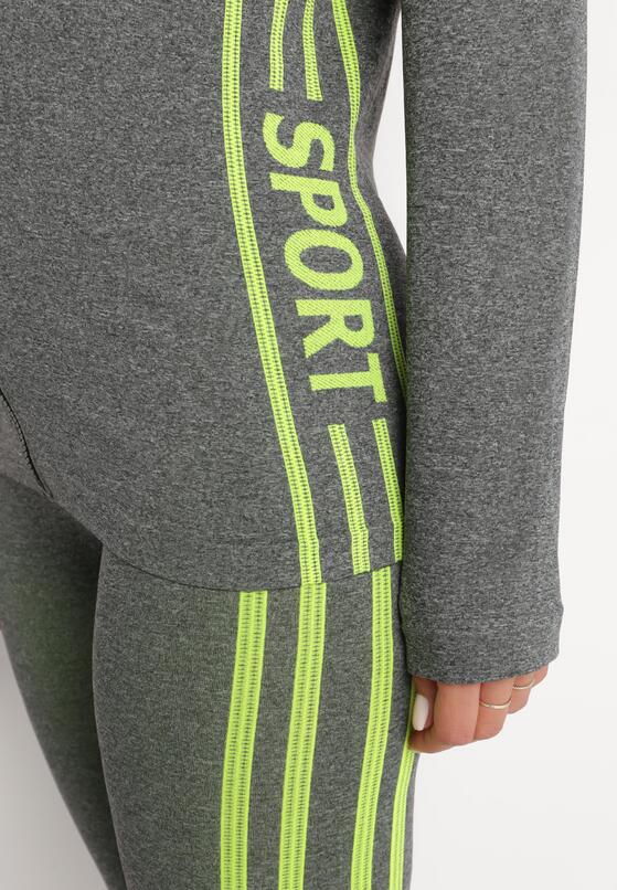 Szaro-Żółty Komplet Sportowy Top Bluza z Kapturem i Legginsy Cexena 5