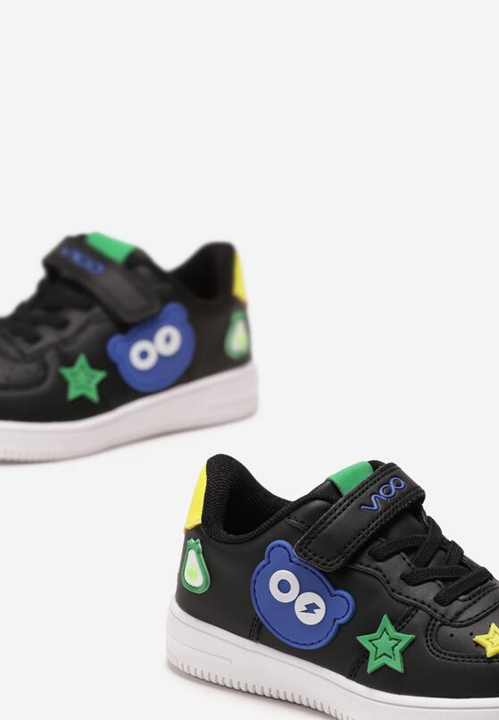 Czarne Buty Sportowe z Rzepem z Kolorowymi Naszywkami Akoppe 3