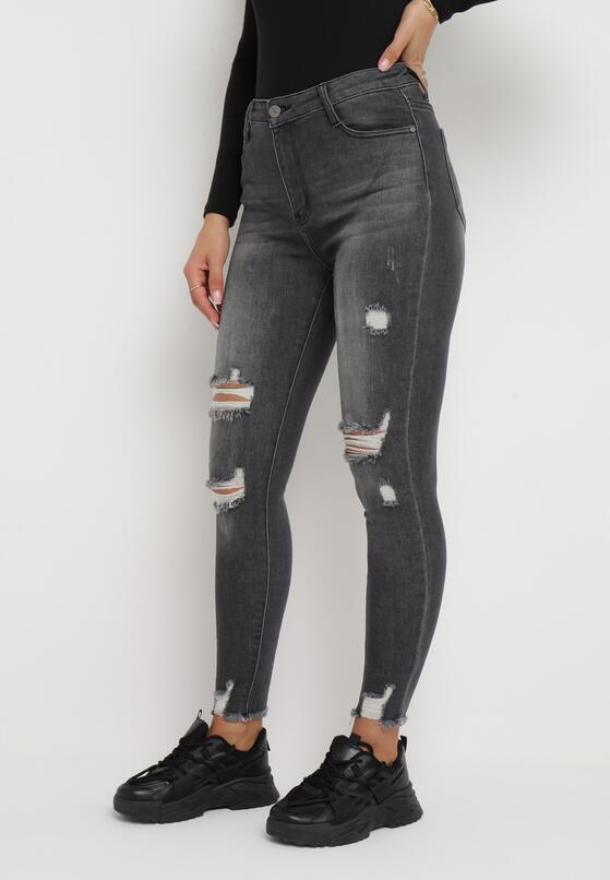 Czarne Jeansy Skinny z Wysokim Stanem i Przetarciami Cassina 1