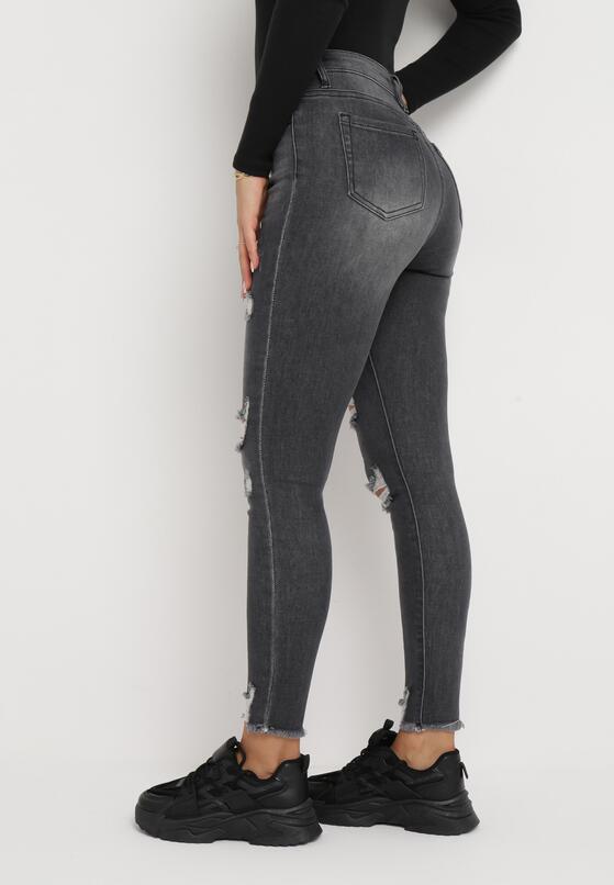 Czarne Jeansy Skinny z Wysokim Stanem i Przetarciami Cassina 3