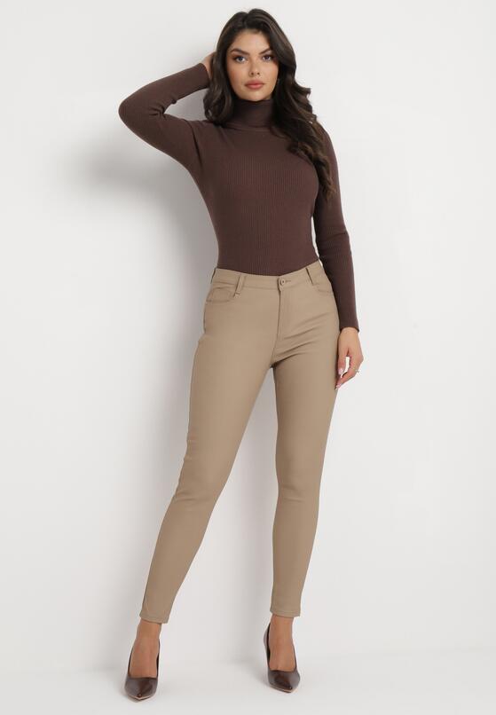 Beżowe Spodnie Skinny z Imitacji Skóry Awileda 4