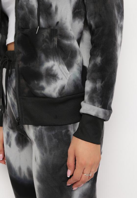 Czarno-Szary Ocieplony Komplet Sportowy z Bluzą i Spodniami Tie-Dye Rekolla 5