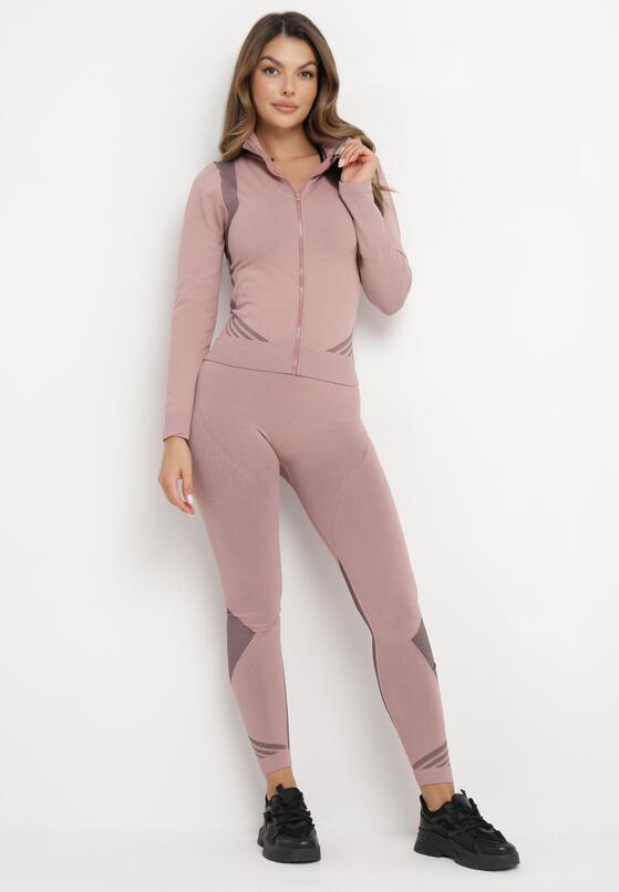 Jasnoróżowy Komplet 3-częściowy z Bluzą i Legginami oraz Topem Olinea 2