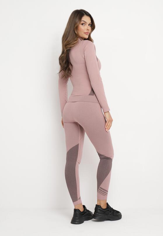 Jasnoróżowy Komplet 3-częściowy z Bluzą i Legginami oraz Topem Olinea 3