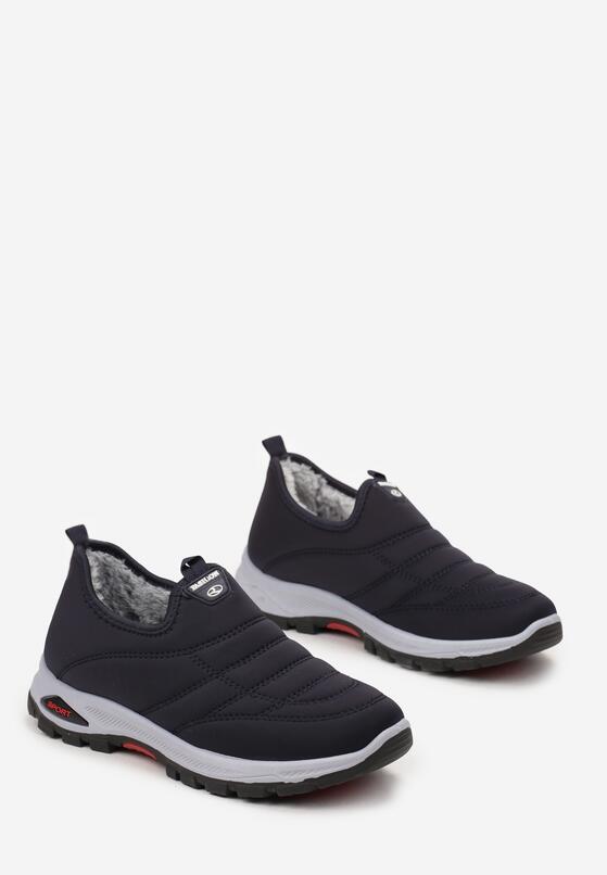 Granatowe Wsuwane Buty Sportowe z Ociepleniem z Futerka Ozdobione Pikowaniem Mercuri 2