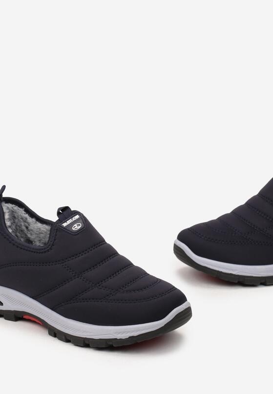 Granatowe Wsuwane Buty Sportowe z Ociepleniem z Futerka Ozdobione Pikowaniem Mercuri 3