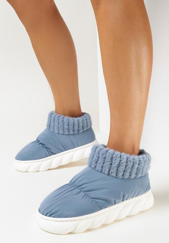 Niebieskie Kapcie na Grubej Podeszwie ze Sztucznego Futerka za Kostkę Brimxi 1