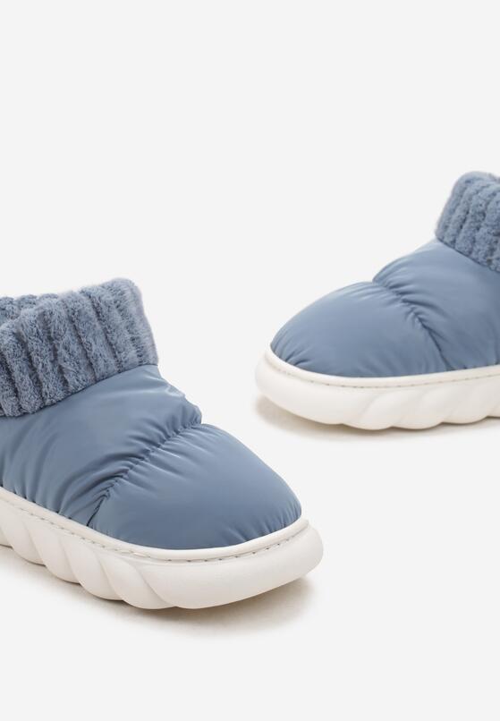 Niebieskie Kapcie na Grubej Podeszwie ze Sztucznego Futerka za Kostkę Brimxi 5
