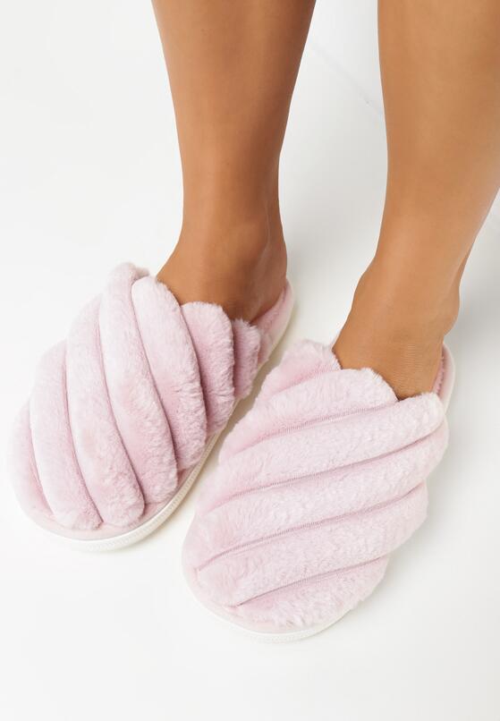 Różowe Klasyczne Wsuwane Kapcie ze Sztucznego Futerka Poletta 2