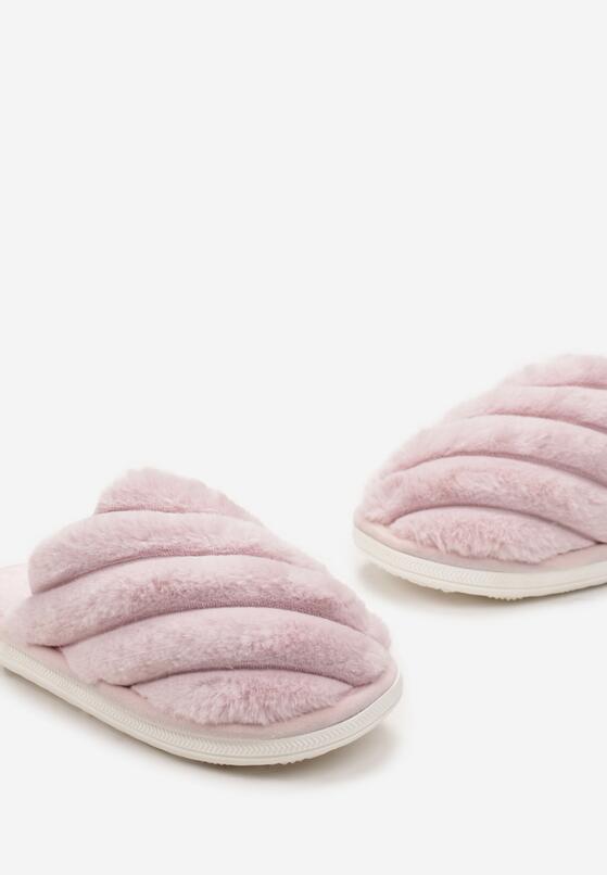 Różowe Klasyczne Wsuwane Kapcie ze Sztucznego Futerka Poletta 5