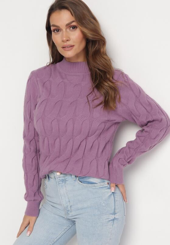 Jasnofioletowy Klasyczny Sweter w Ozdobny Splot Aliissa 2