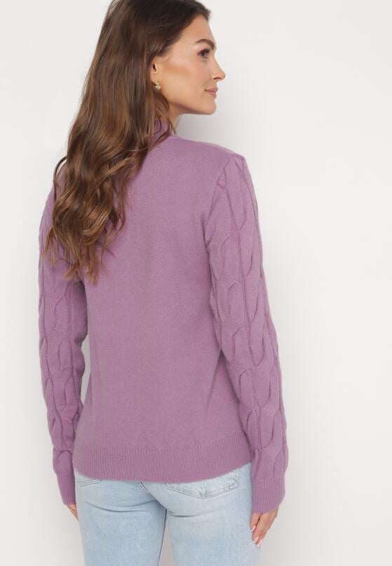Jasnofioletowy Klasyczny Sweter w Ozdobny Splot Aliissa 3