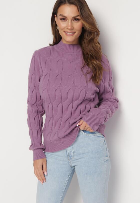 Jasnofioletowy Klasyczny Sweter w Ozdobny Splot Aliissa 4