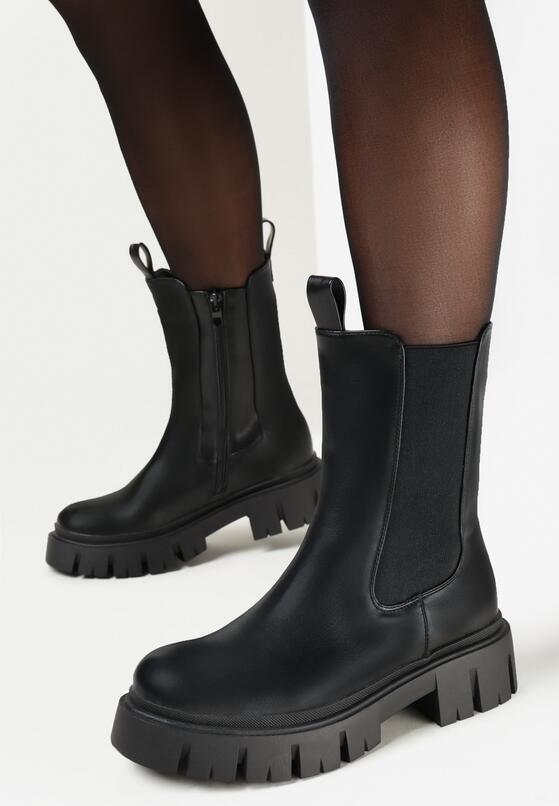 Czarne Botki w Stylu Sztybletów na Masywnej Podeszwie Tamminga 1