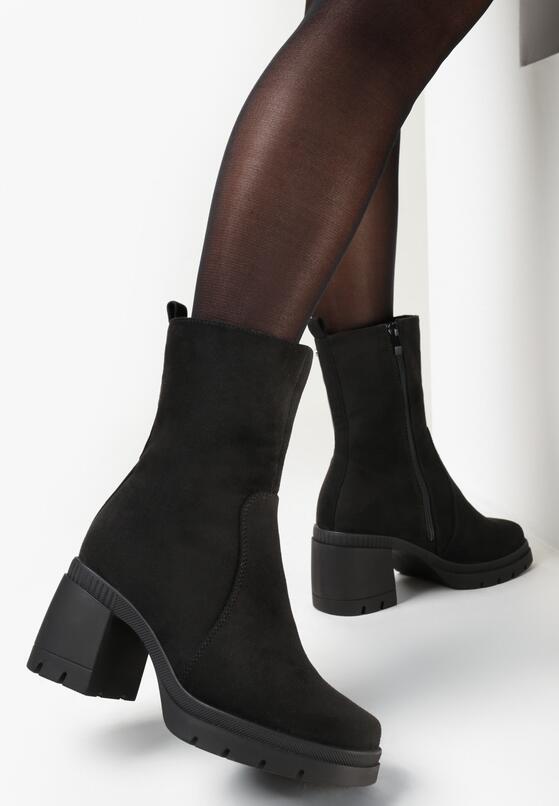 Czarne Botki na Słupku z Protektorem Asellma 2