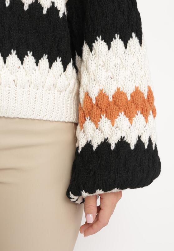 Beżowy Sweter Oversize z Ozdobnym Wzorem Dzianiny Mexio 5