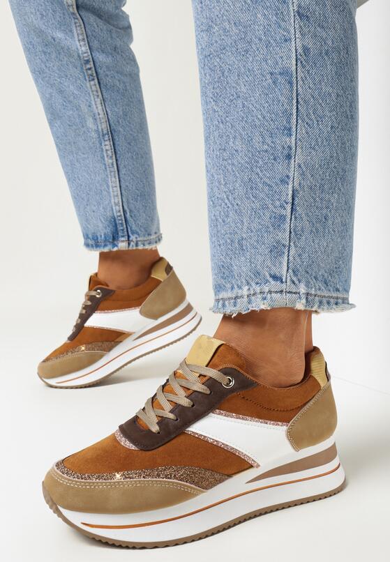 Brązowe Sneakersy na Grubej Podeszwie Bertaida 1