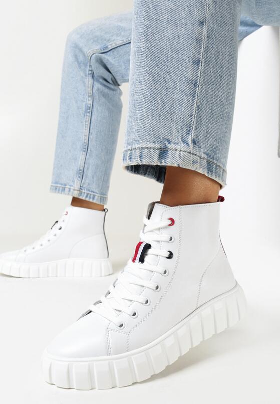 Białe Sneakersy ze Skóry Naturalnej na Platformie Kerima 1