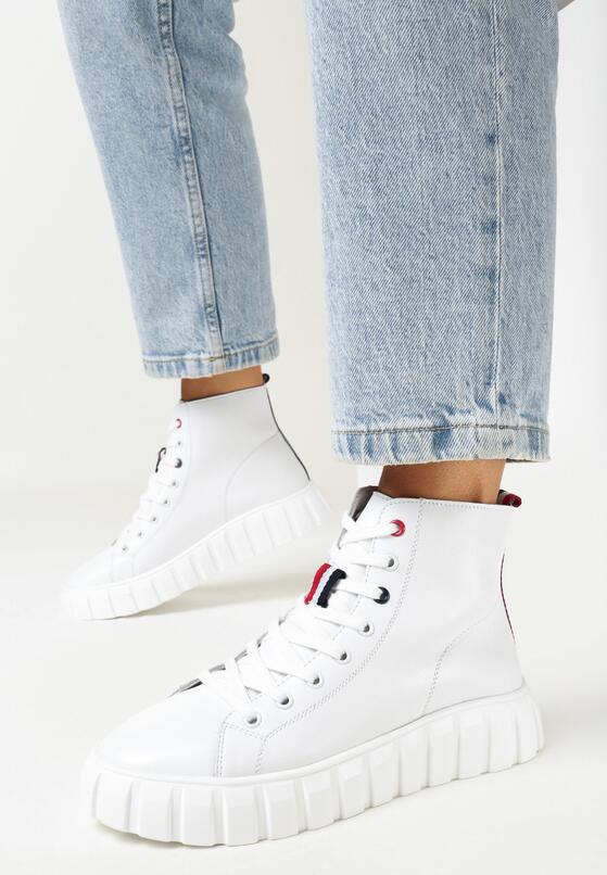 Białe Sneakersy ze Skóry Naturalnej na Platformie Kerima 2