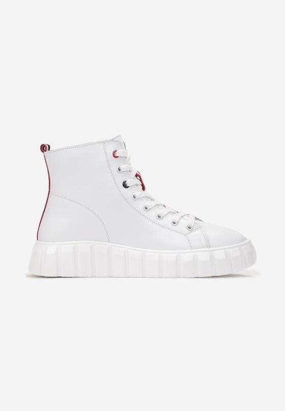 Białe Sneakersy ze Skóry Naturalnej na Platformie Kerima 3