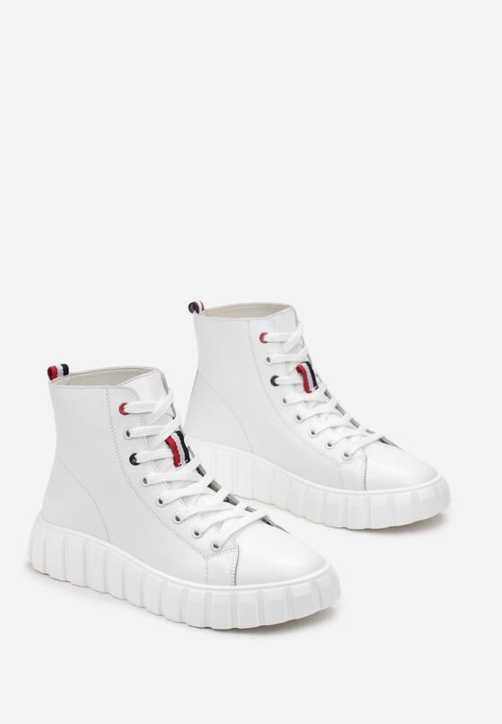 Białe Sneakersy ze Skóry Naturalnej na Platformie Kerima 4