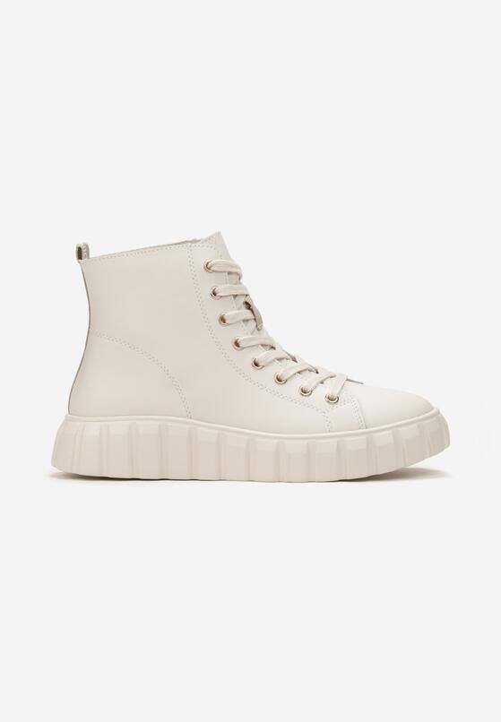 Beżowe Sneakersy ze Skóry Naturalnej na Platformie Kerima 3