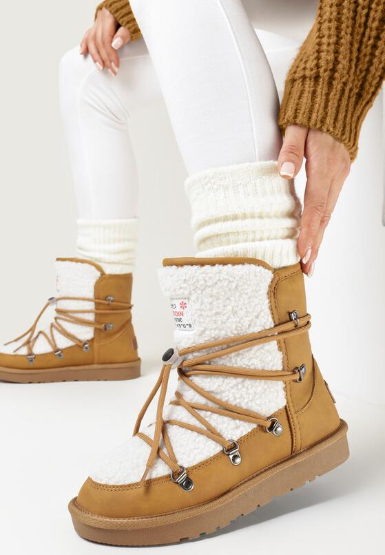 Brązowe Śniegowce Ozdobione Futerkiem Typu Baranek Bellines 1