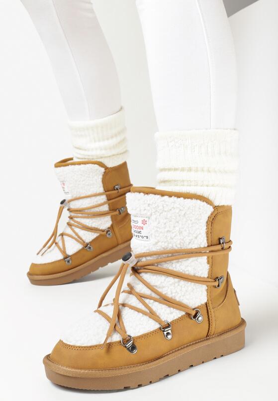 Brązowe Śniegowce Ozdobione Futerkiem Typu Baranek Bellines 2