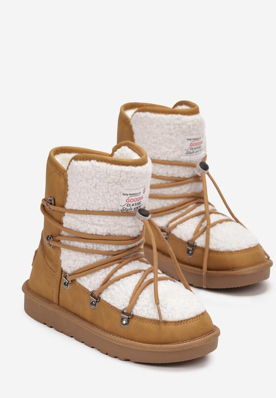 Brązowe Śniegowce Ozdobione Futerkiem Typu Baranek Bellines 4