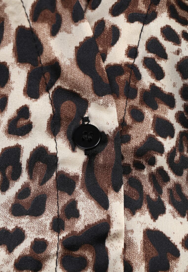 Brązowa Koszulowa Sukienka Midi w Panterkę Chaitra 8