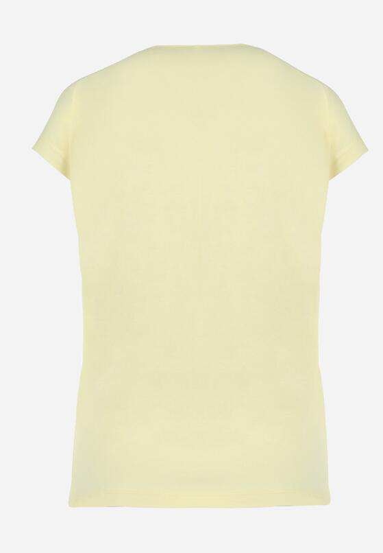 Żółty Bawełniany T-shirt z Nadrukiem w Serca Zdobiony Brokatem i Rękawami Typu Nietoperz Dipti 7