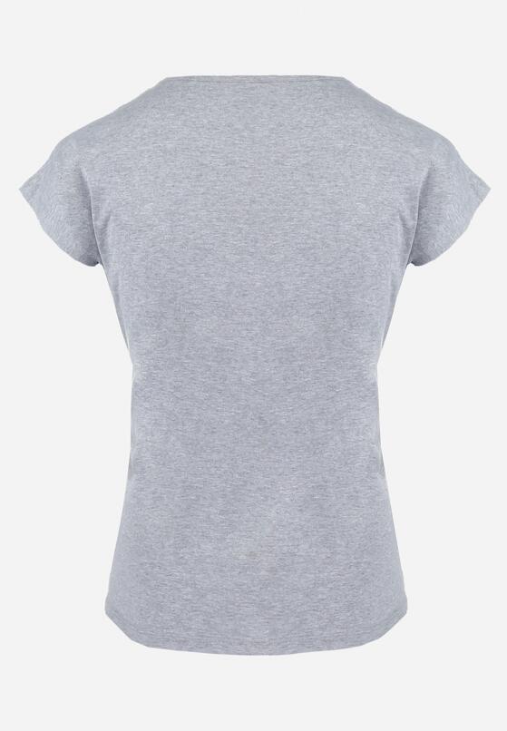 Szary Bawełniany T-shirt z Nadrukiem w Serca Zdobiony Brokatem i Rękawami Typu Nietoperz Dipti 7
