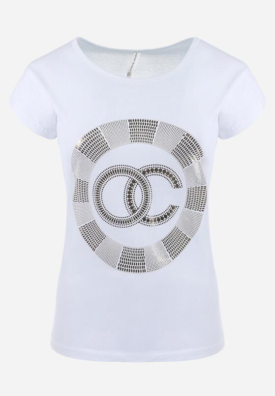 Biały Bawełniany T-shirt z Metalicznym Nadrukiem Lapur 6