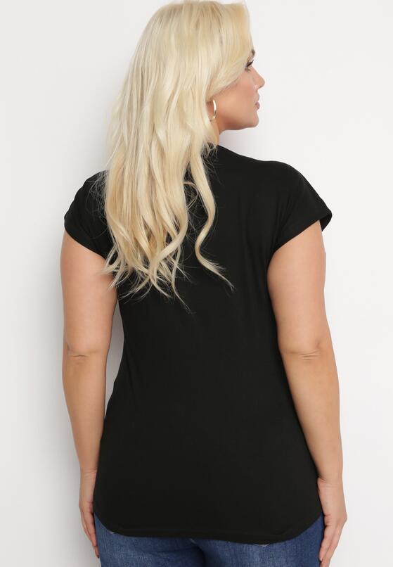 Czarny Bawełniany T-shirt z Metalicznym Nadrukiem Lapur 3