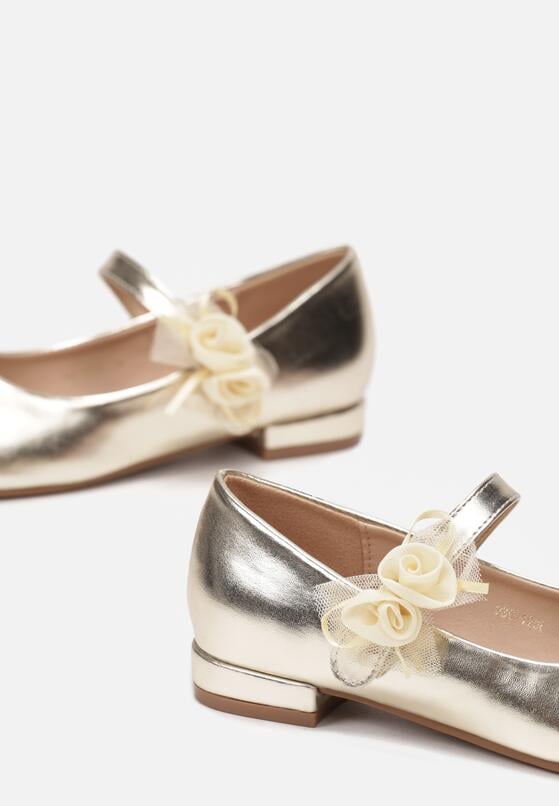 Złote Balerinki z Tiulową Kokardką i Paskiem na Rzep Phallia 3