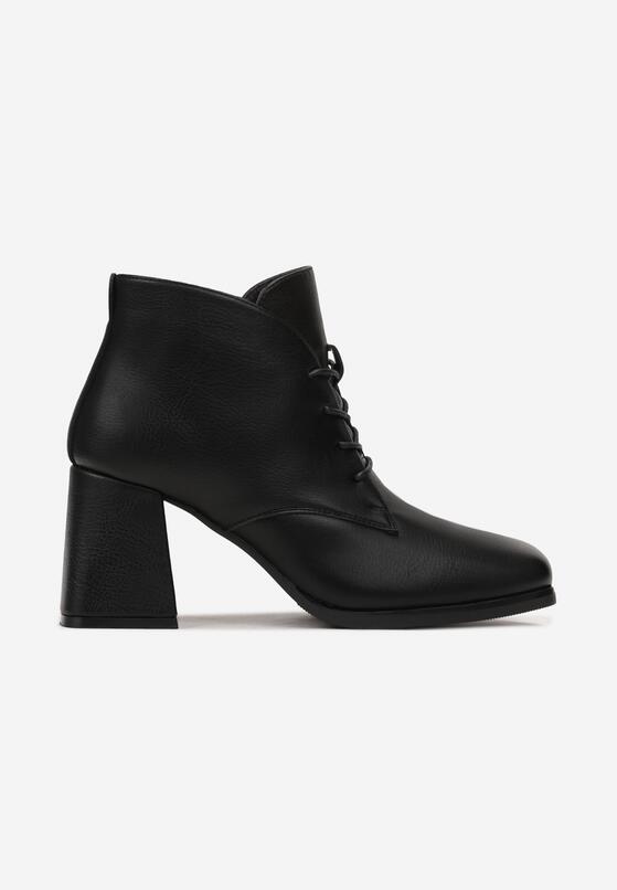 Czarne Sznurowane Botki na Słupkowym Obcasie z Kwadratowym Noskiem Odetania 3