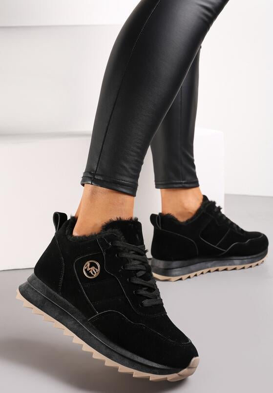 Czarne Sneakersy na Platformie z Futerkiem Egiapia 2