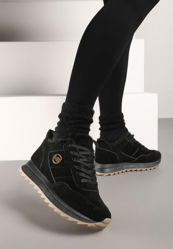 Czarne Sneakersy na Platformie z Futerkiem Egiapia 3