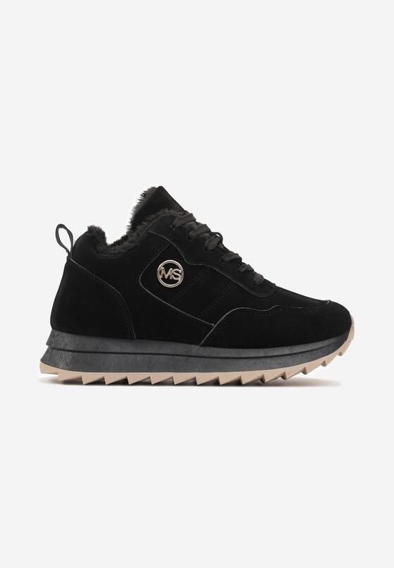 Czarne Sneakersy na Platformie z Futerkiem Egiapia 4