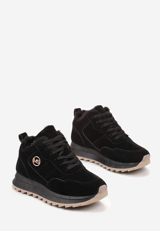 Czarne Sneakersy na Platformie z Futerkiem Egiapia 5