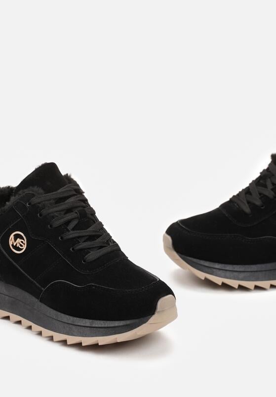 Czarne Sneakersy na Platformie z Futerkiem Egiapia 6