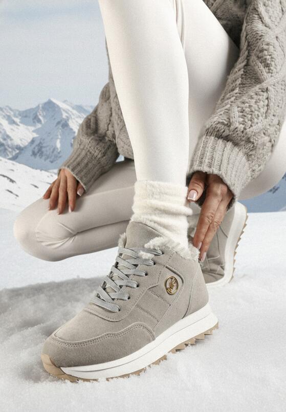 Szare Sneakersy na Platformie z Futerkiem Egiapia 1