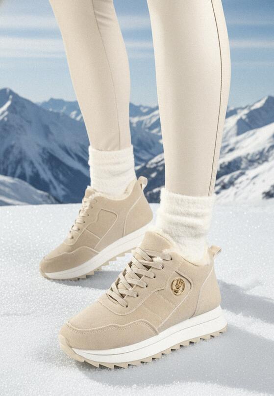 Beżowe Sneakersy na Platformie z Futerkiem Egiapia 1