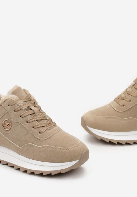 Ciemnobeżowe Sneakersy na Platformie z Futerkiem Egiapia 7