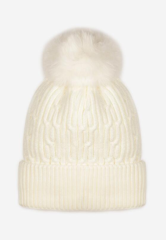 Biała Dzianinowa Czapka z Pomponem Liebgard 1