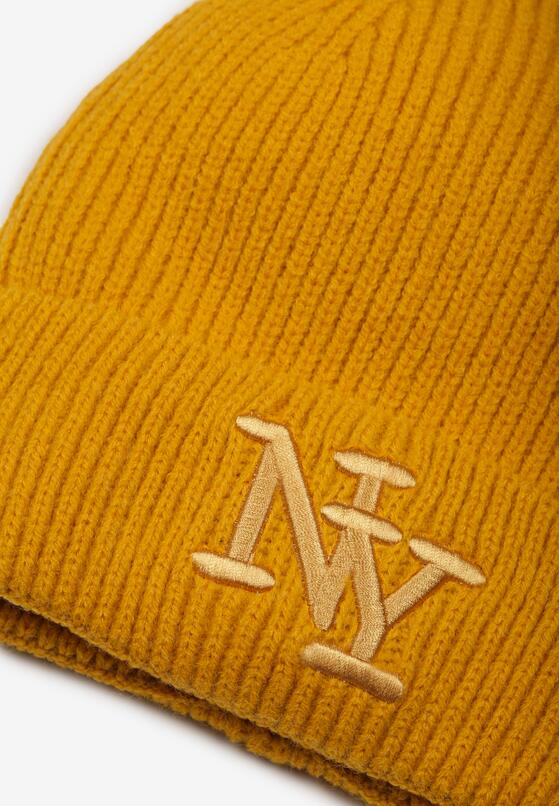 Żółta Dzianinowa Czapka Beanie z Haftem Adelheid 2