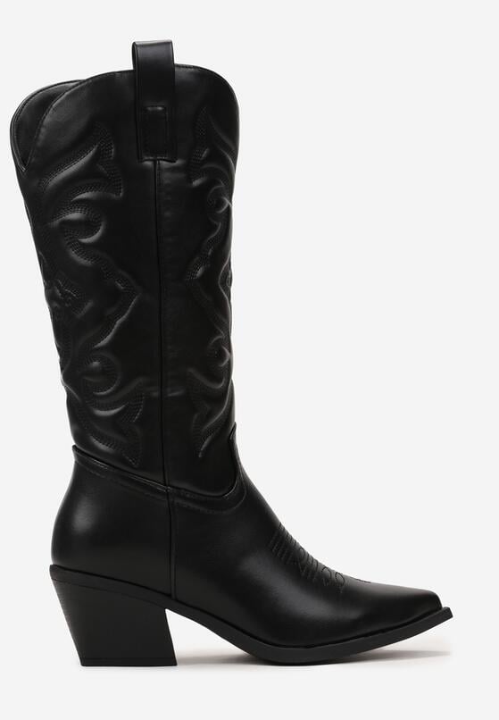 Czarne Kozaki Kowbojki z Przeszyciami i Szpiczastym Noskiem Taoi 3